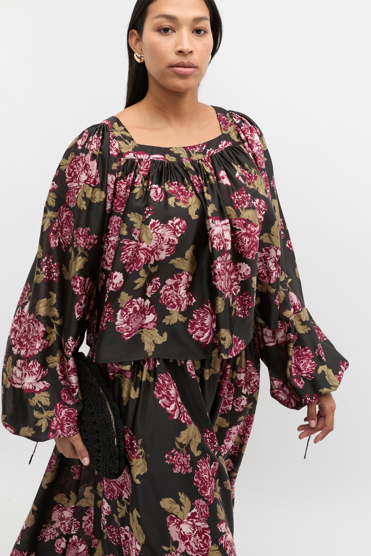 Silk Floral Square Neck Blouse
