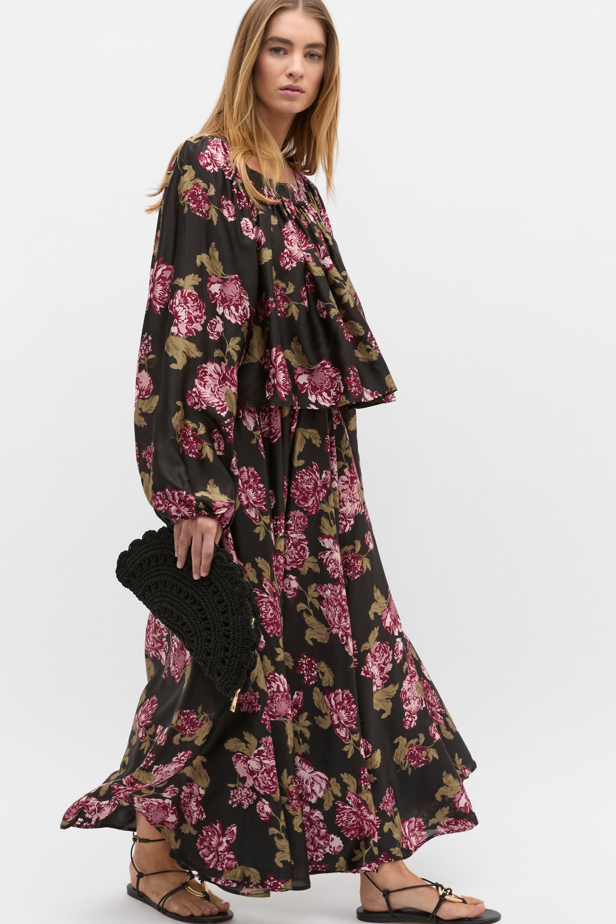 Silk Floral Square Neck Blouse