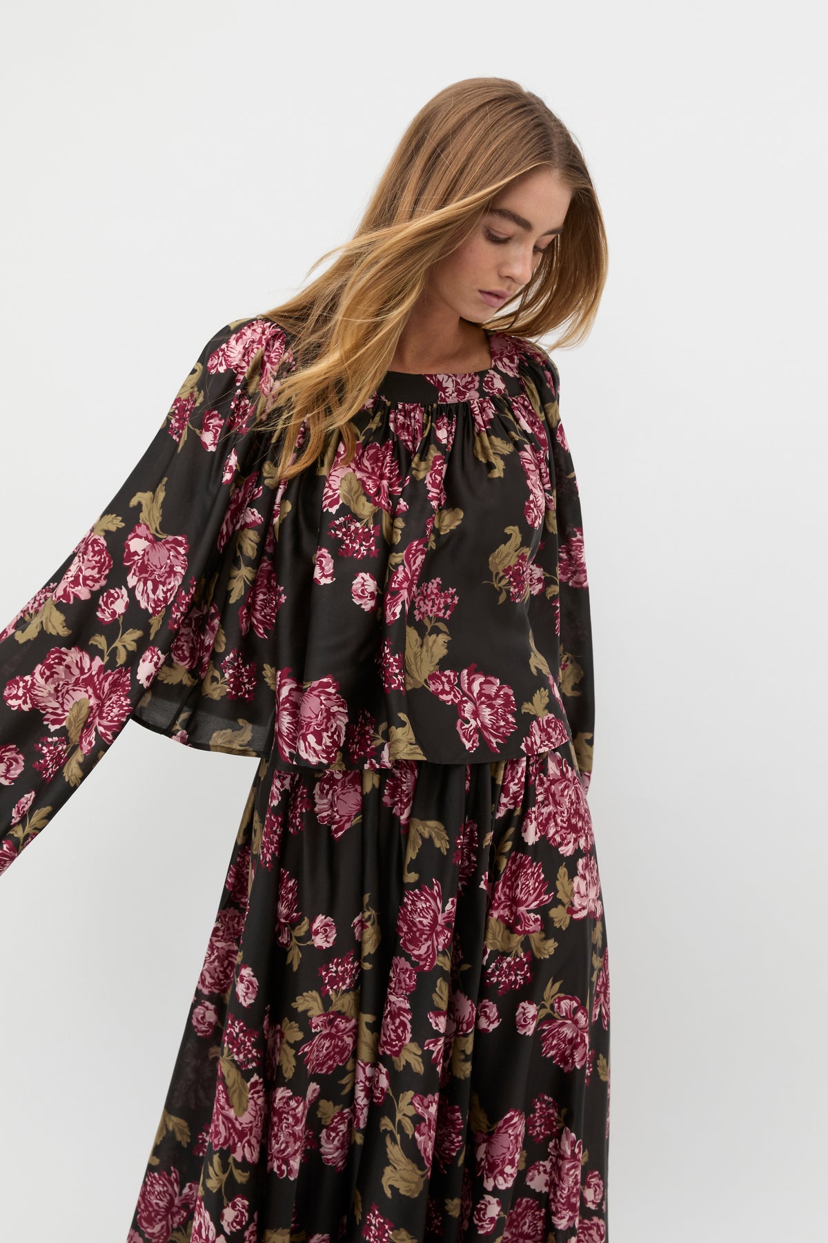 Silk Floral Square Neck Blouse