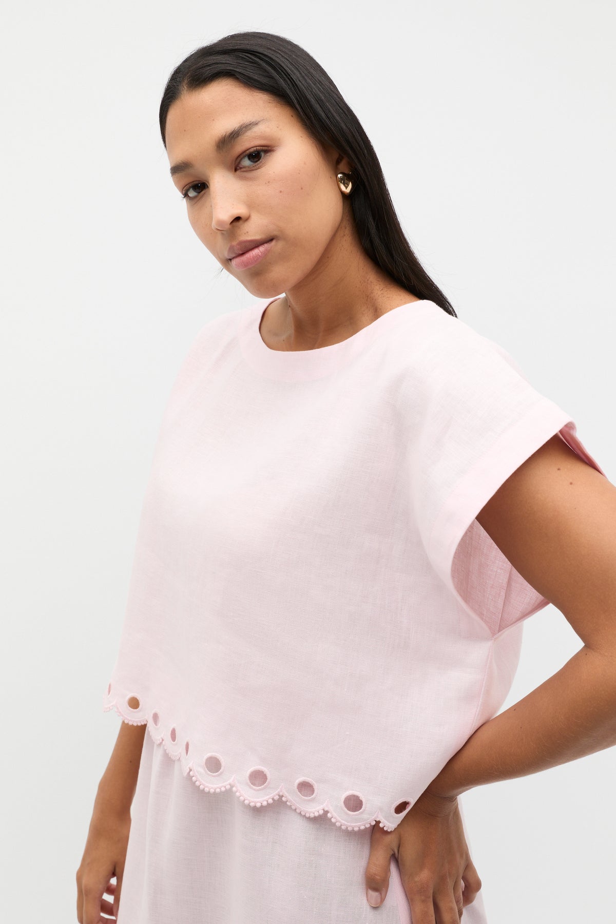 Linen Embroidered Tee