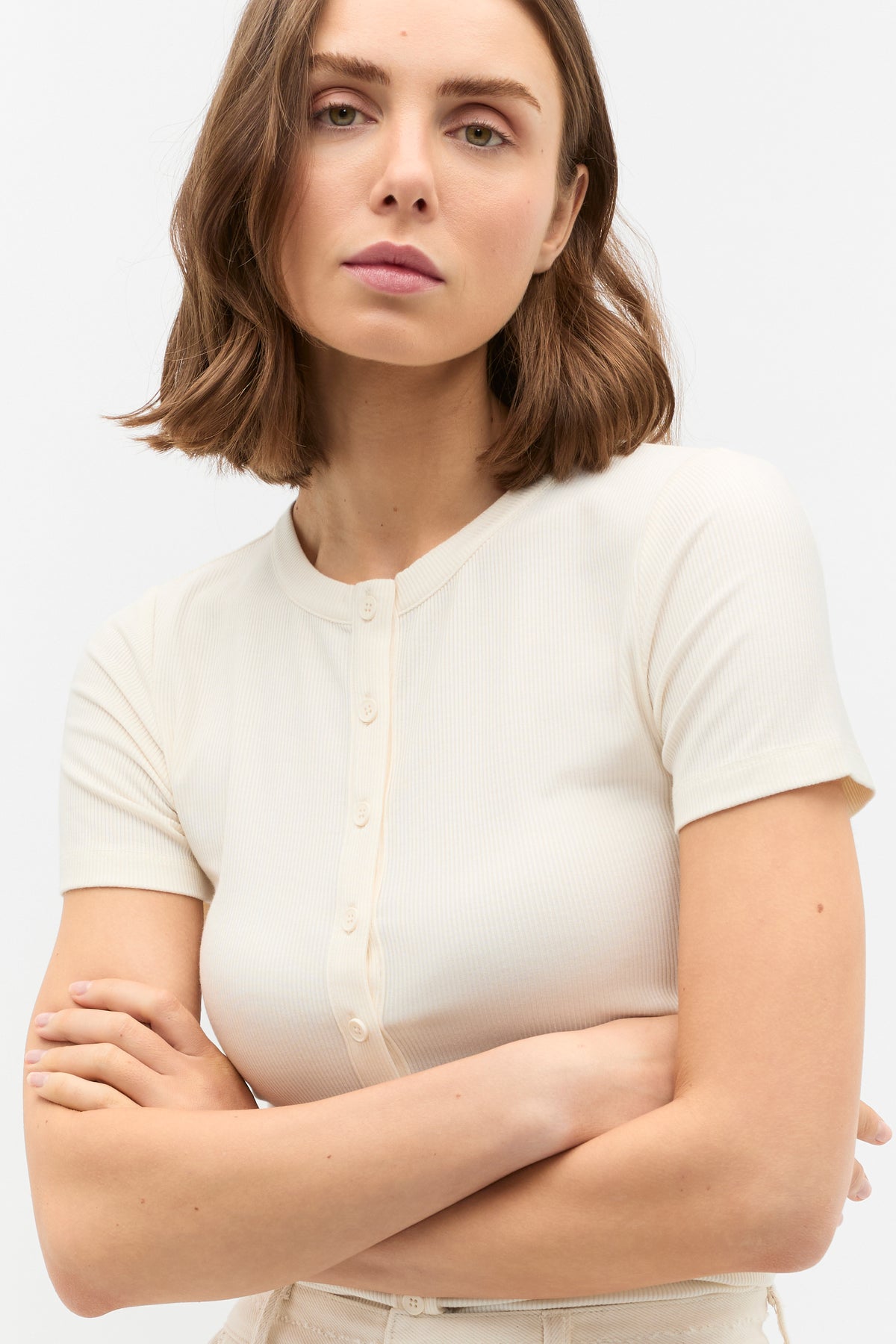 Rib Button Through Top
