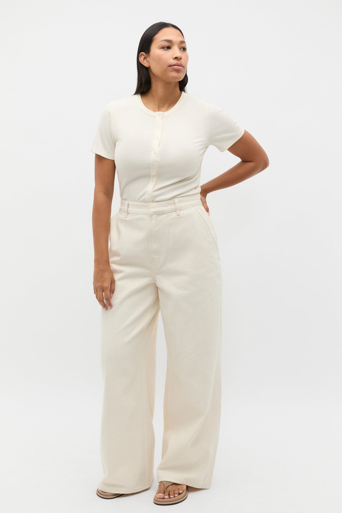 Rib Button Through Top