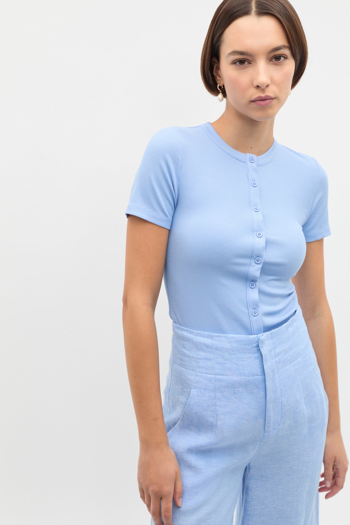 Rib Button Through Top