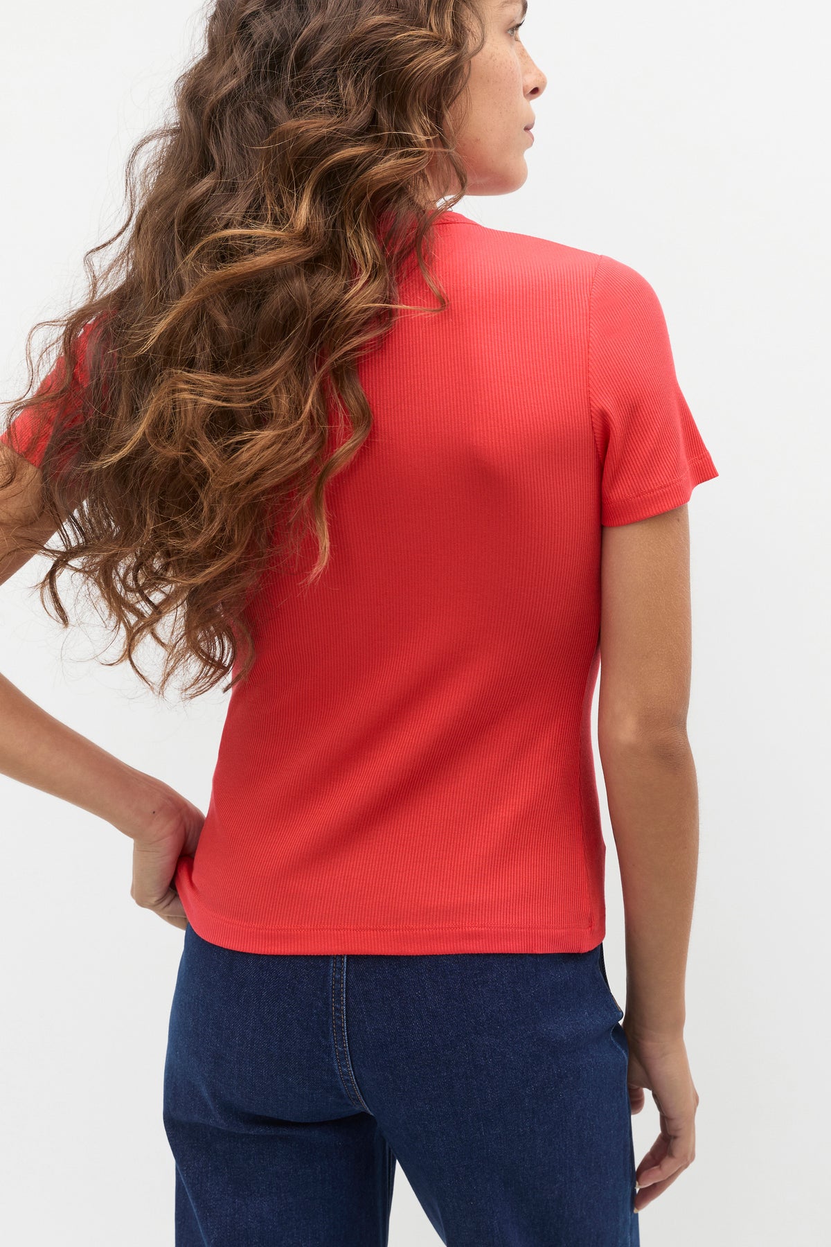 Rib Button Through Top