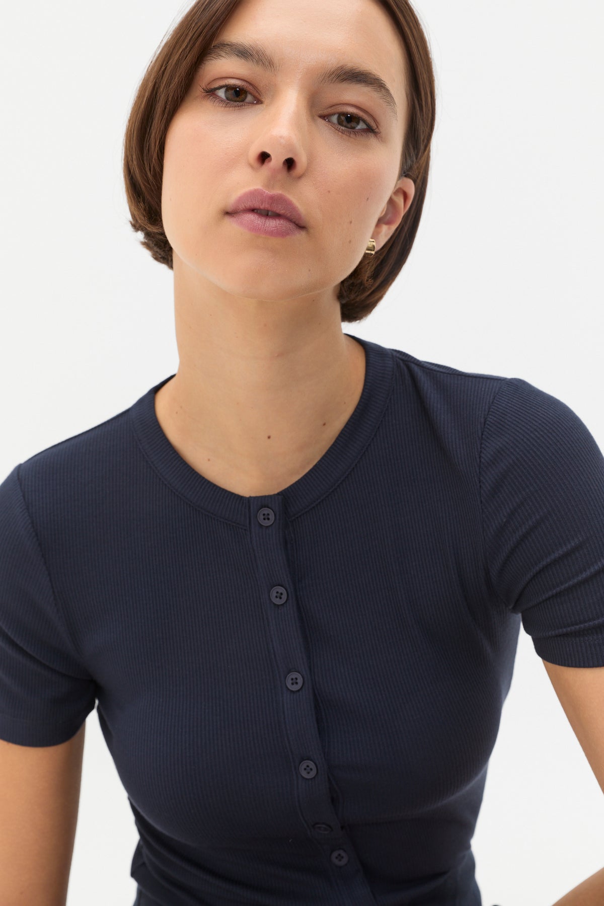Rib Button Through Top