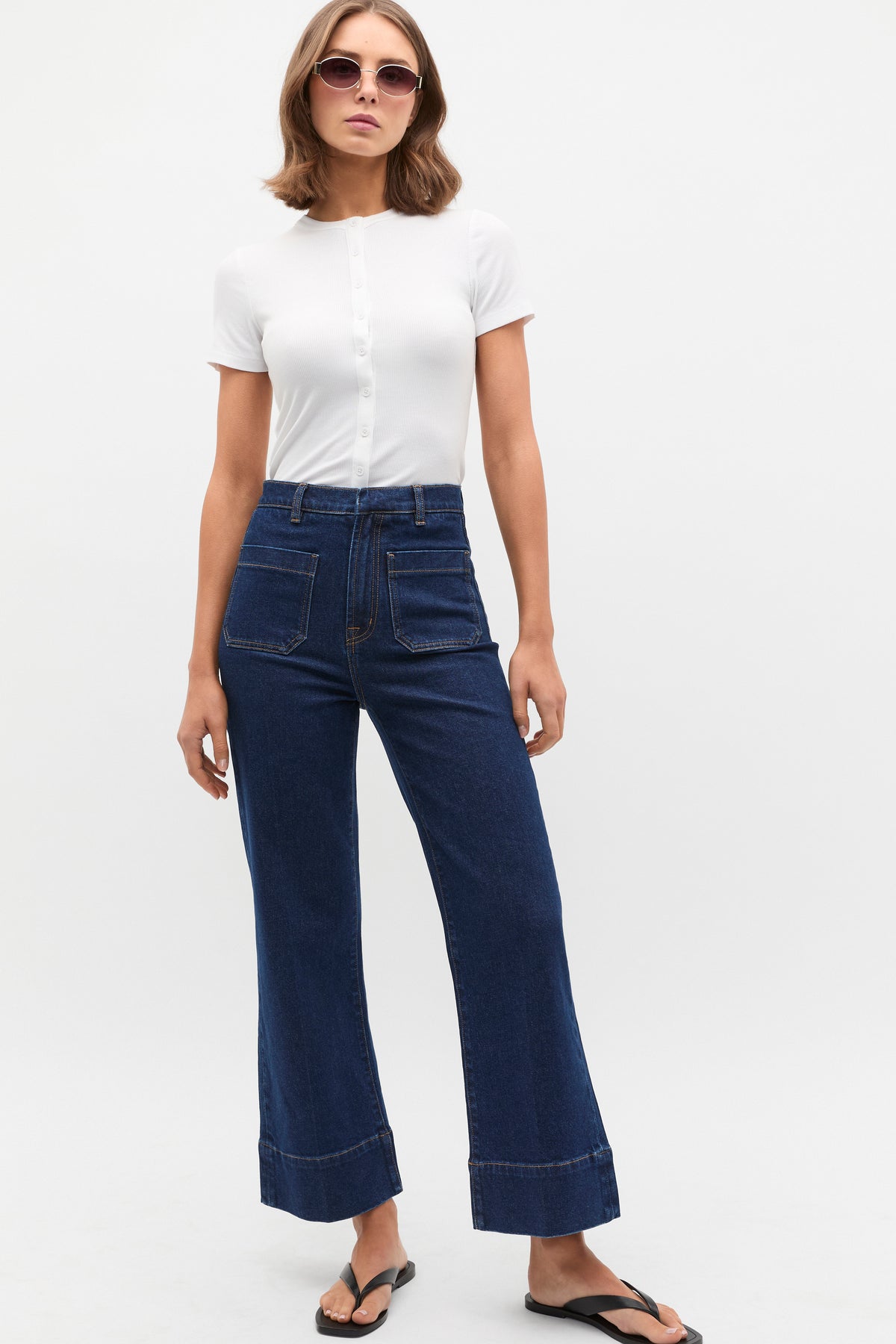 Rib Button Through Top