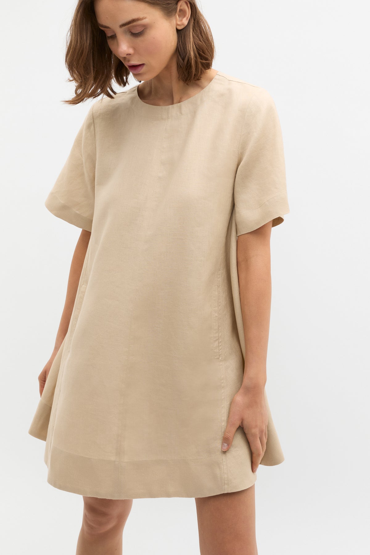 Linen Short Sleeve Mini Dress