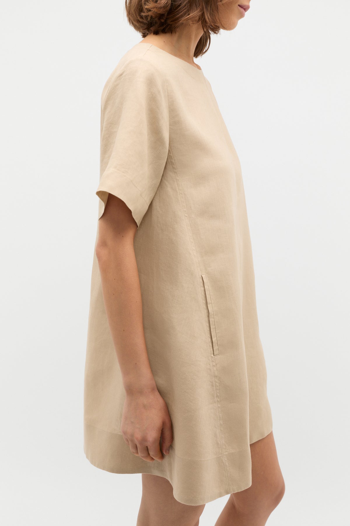 Linen Short Sleeve Mini Dress