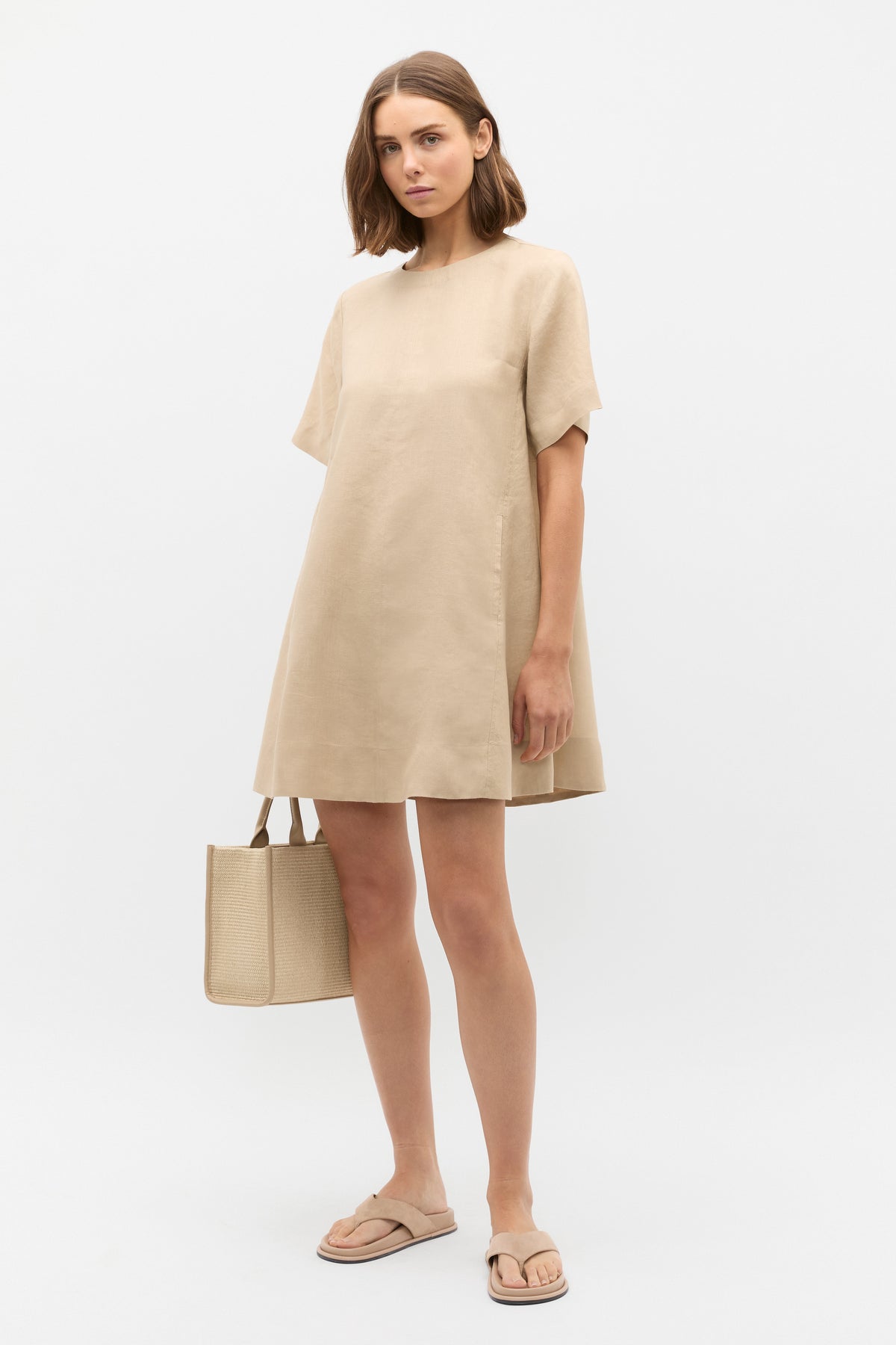 Linen Short Sleeve Mini Dress