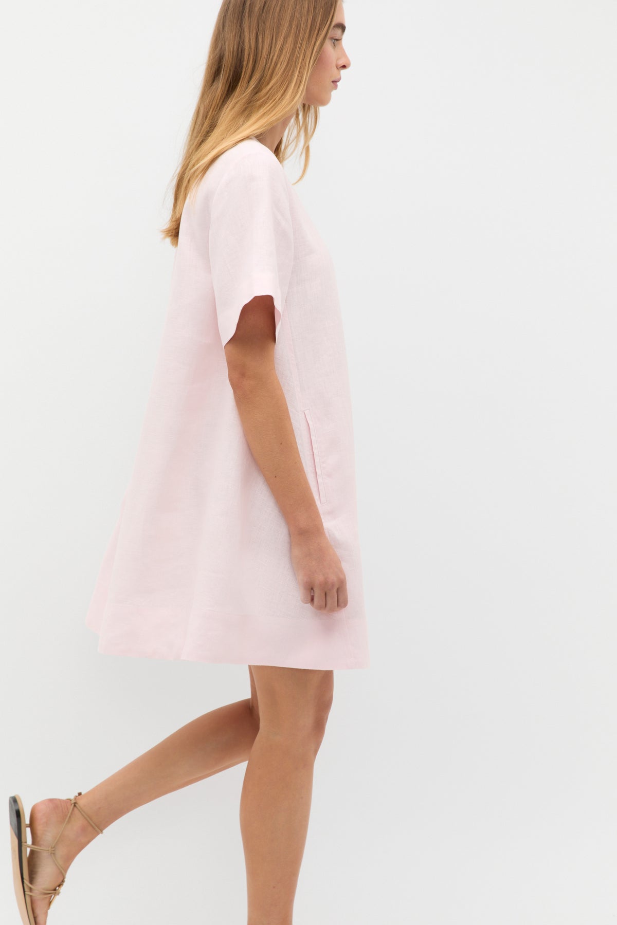 Linen Short Sleeve Mini Dress