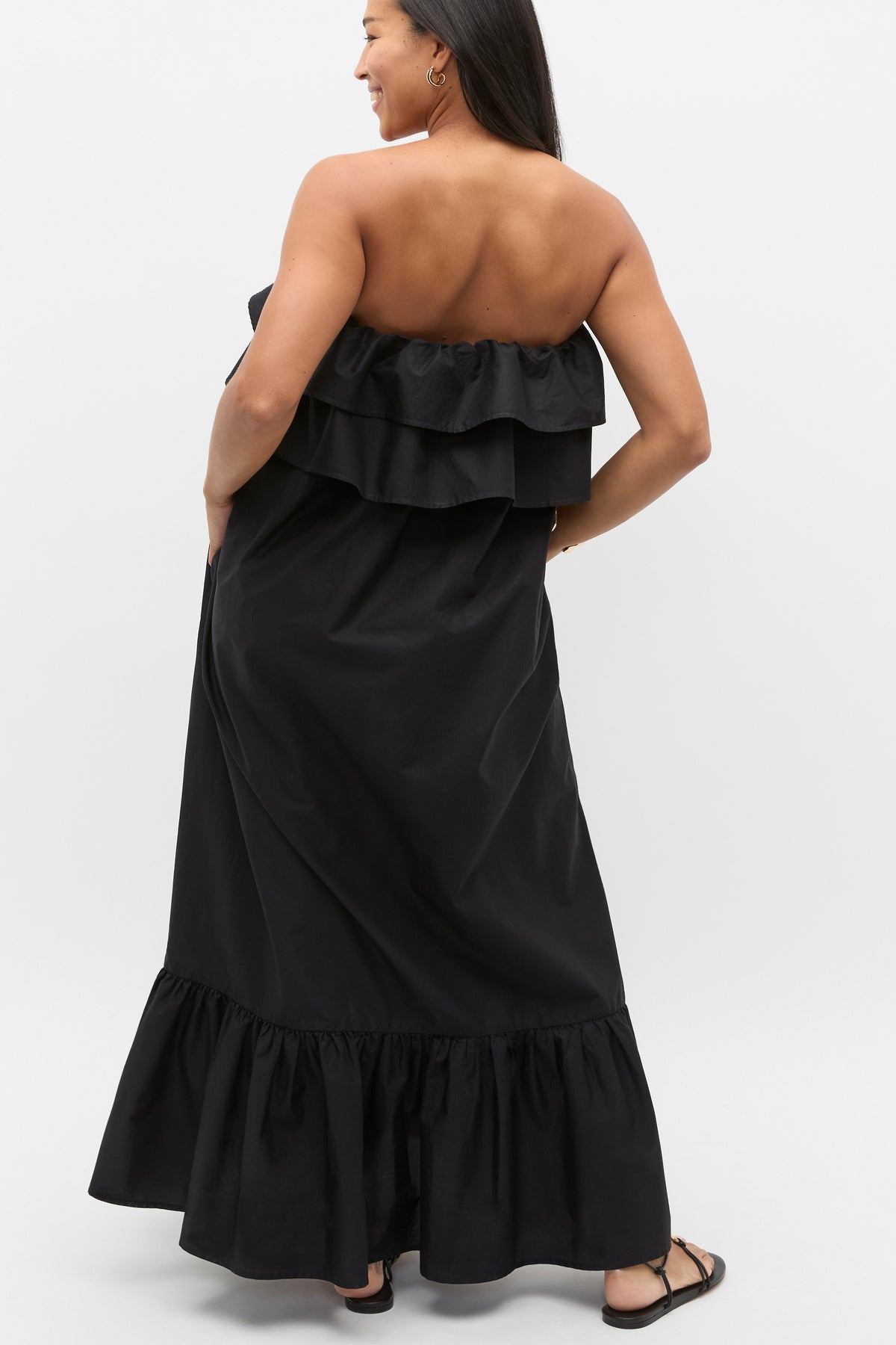 Voile Strapless Ruffle Maxi Dress