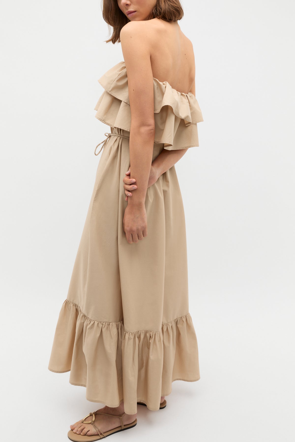Voile Strapless Ruffle Maxi Dress