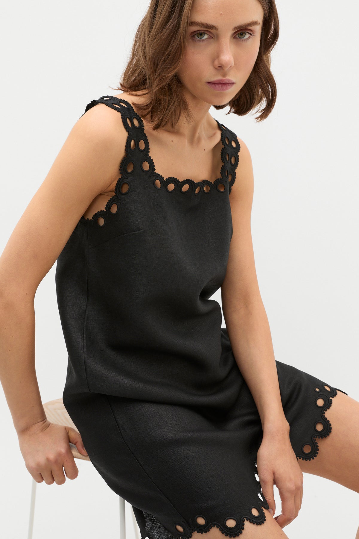 Linen Embroidered Mini Dress