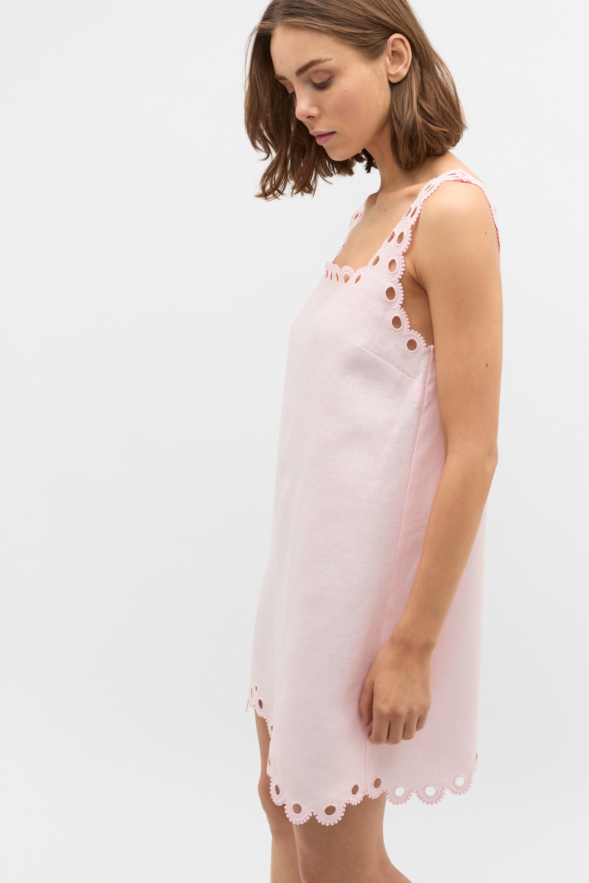 Linen Embroidered Mini Dress