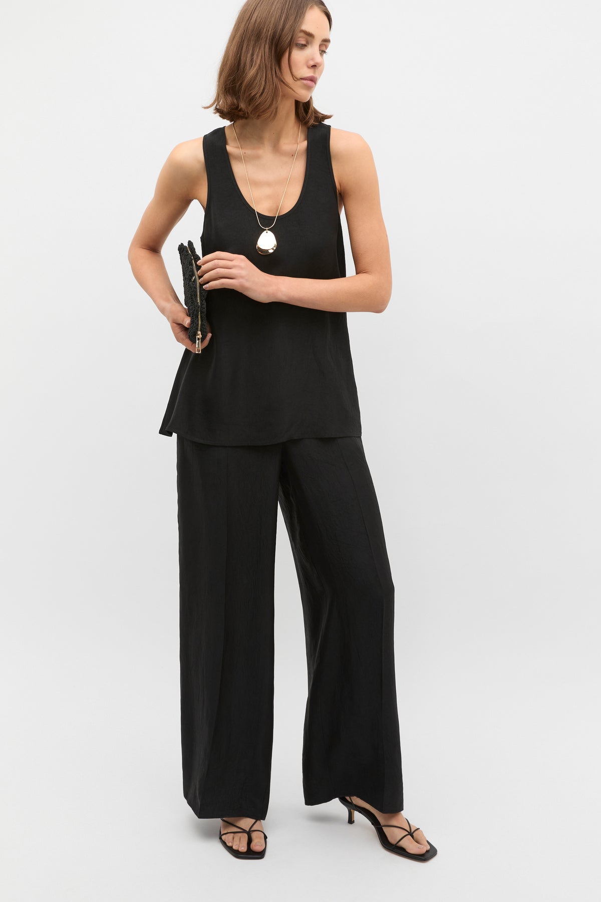 Crinkled Satin Palazzo Pant