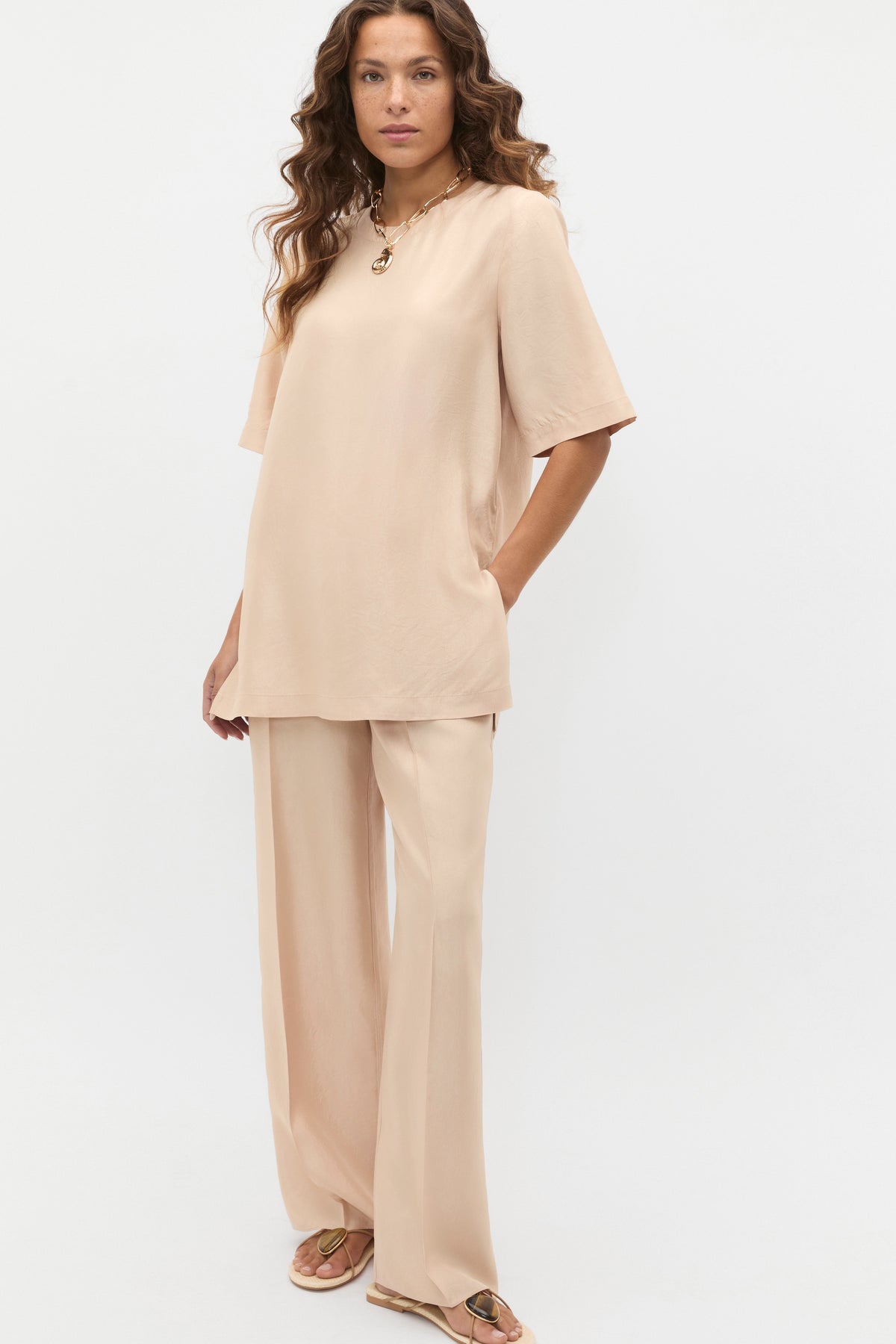 Crinkled Satin Palazzo Pant