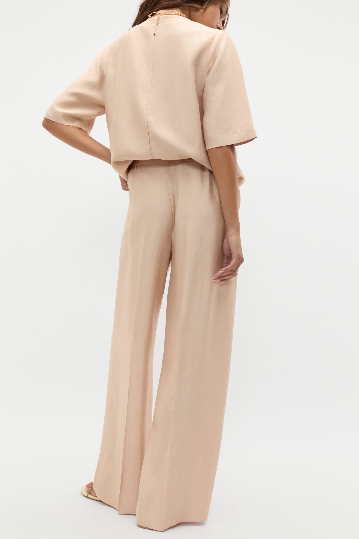 Crinkled Satin Palazzo Pant