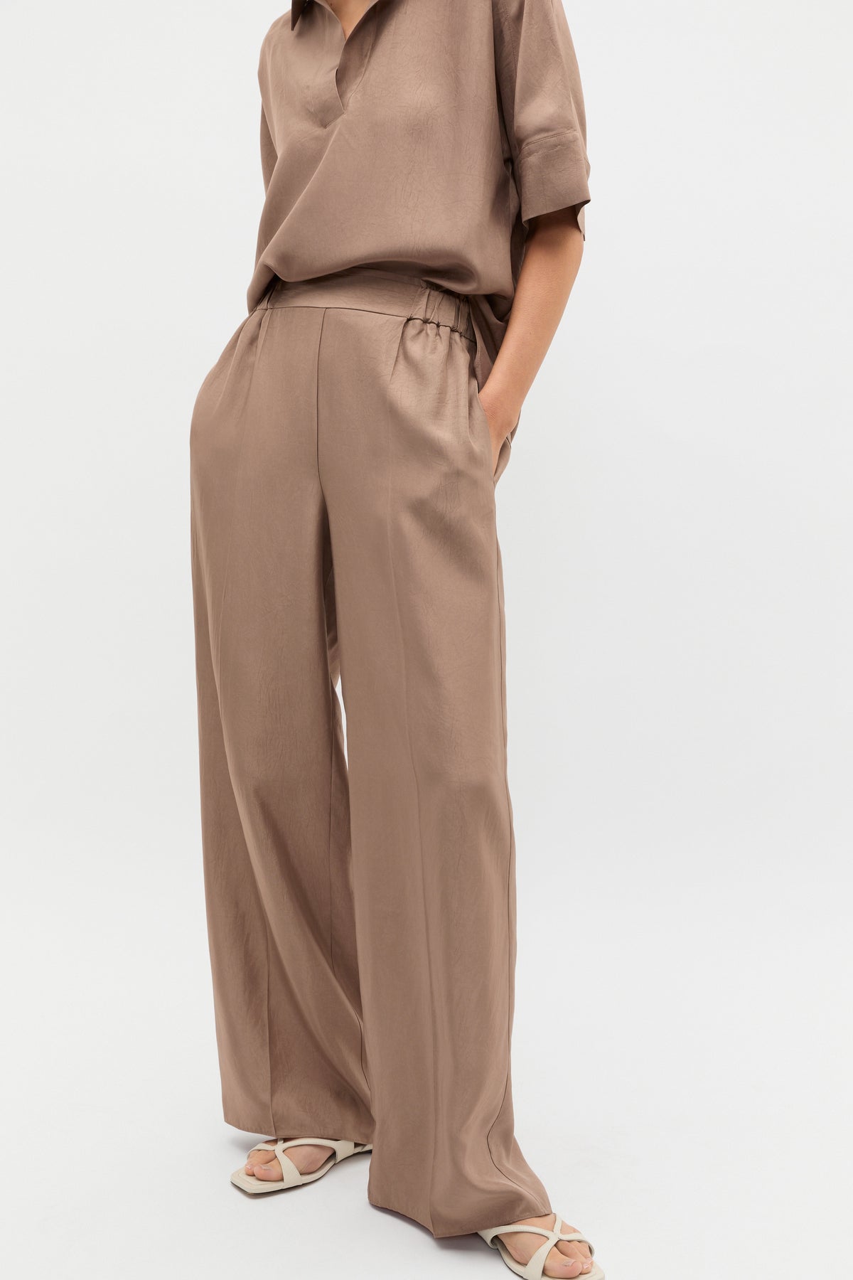 Crinkled Satin Palazzo Pant