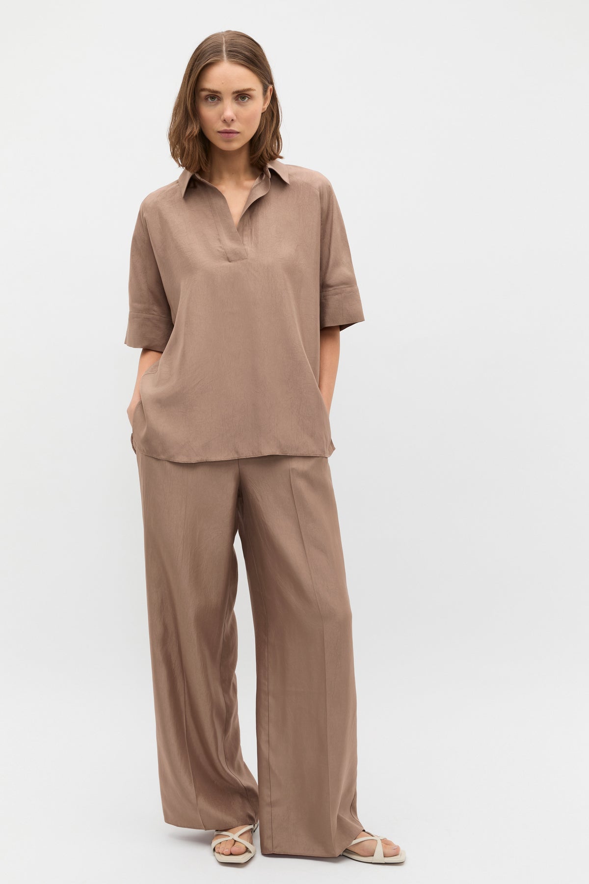 Crinkled Satin Palazzo Pant