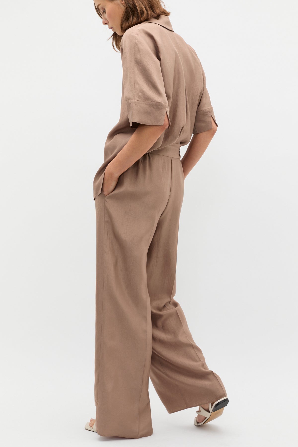 Crinkled Satin Palazzo Pant