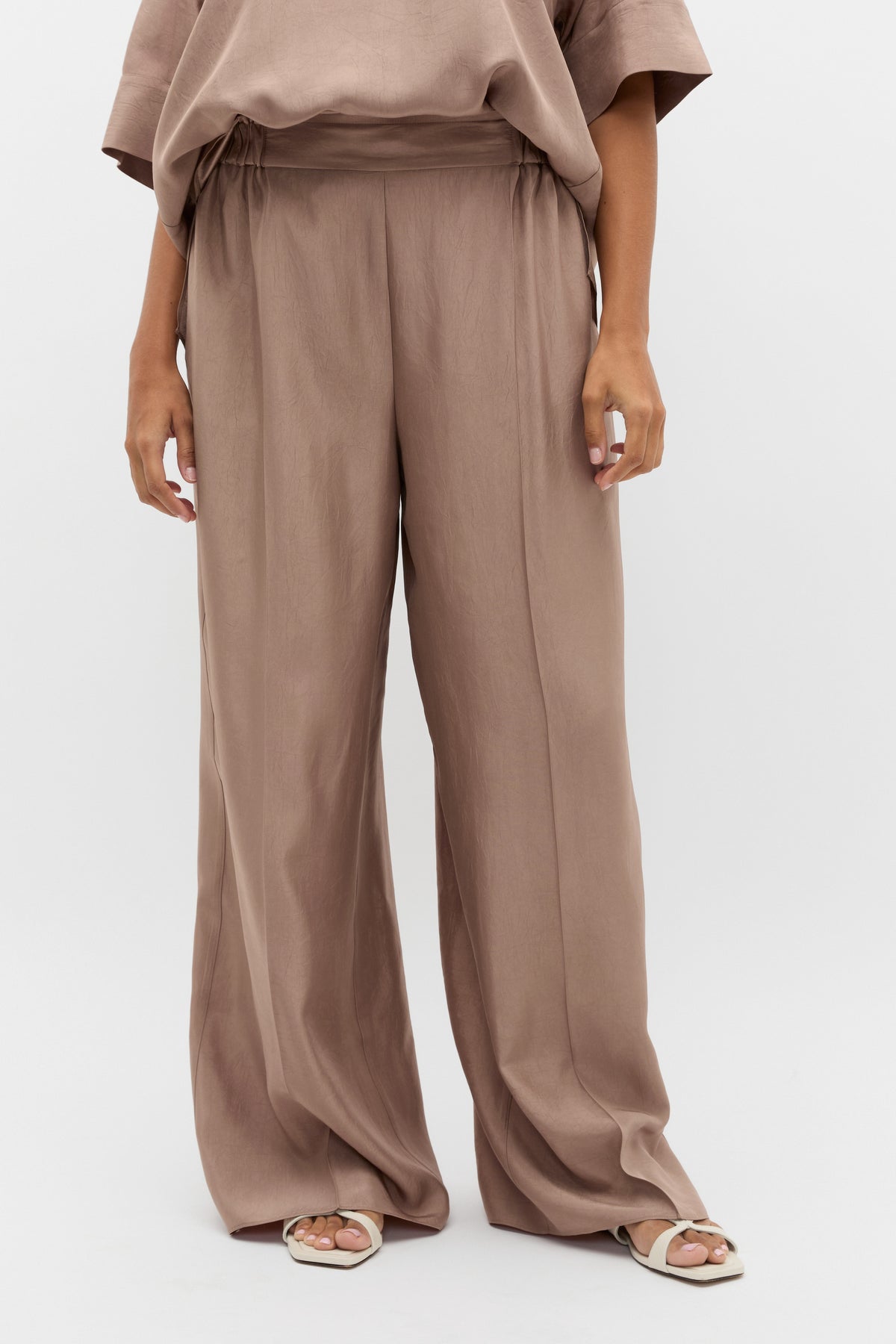 Crinkled Satin Palazzo Pant
