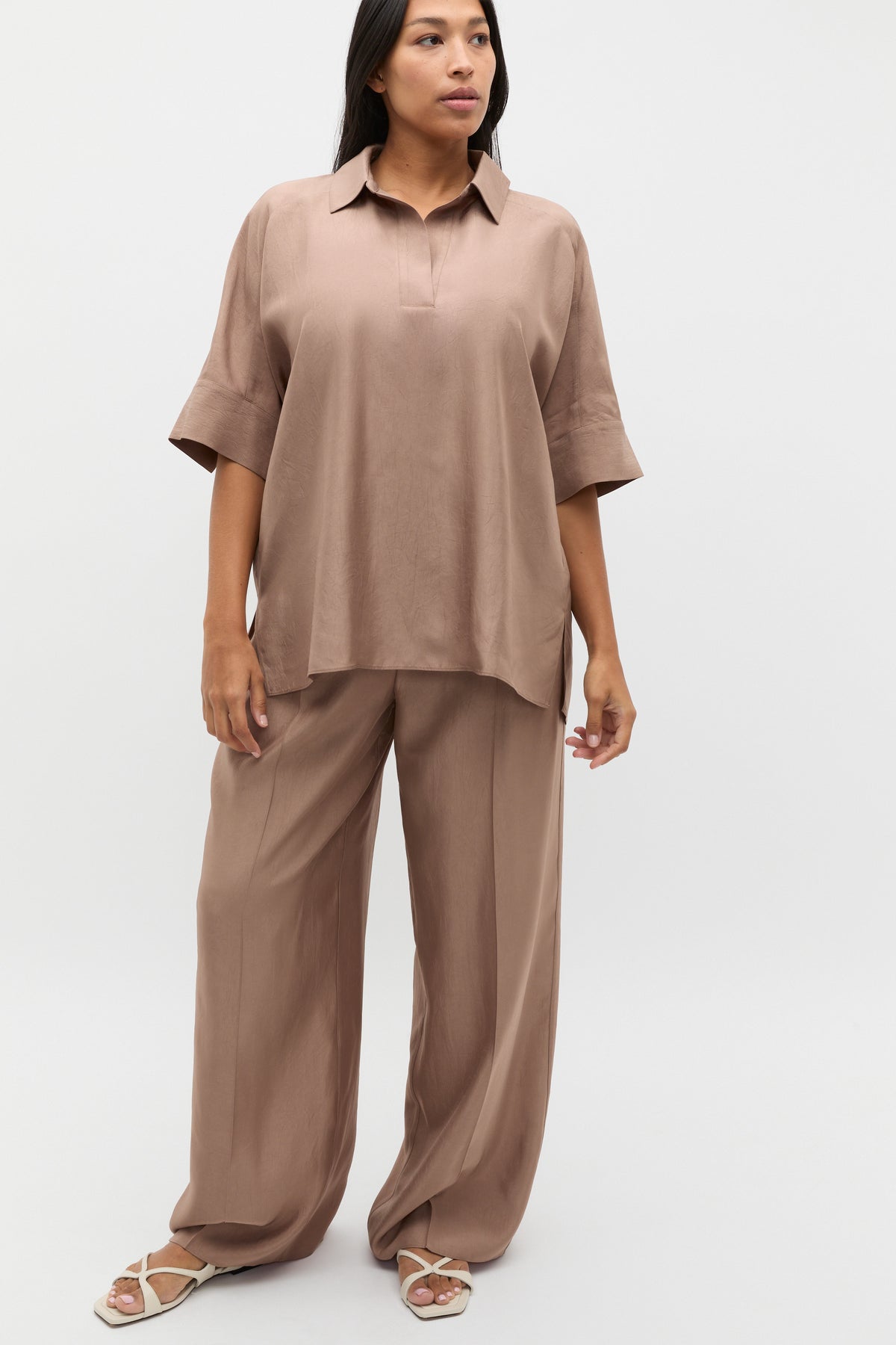 Crinkled Satin Palazzo Pant