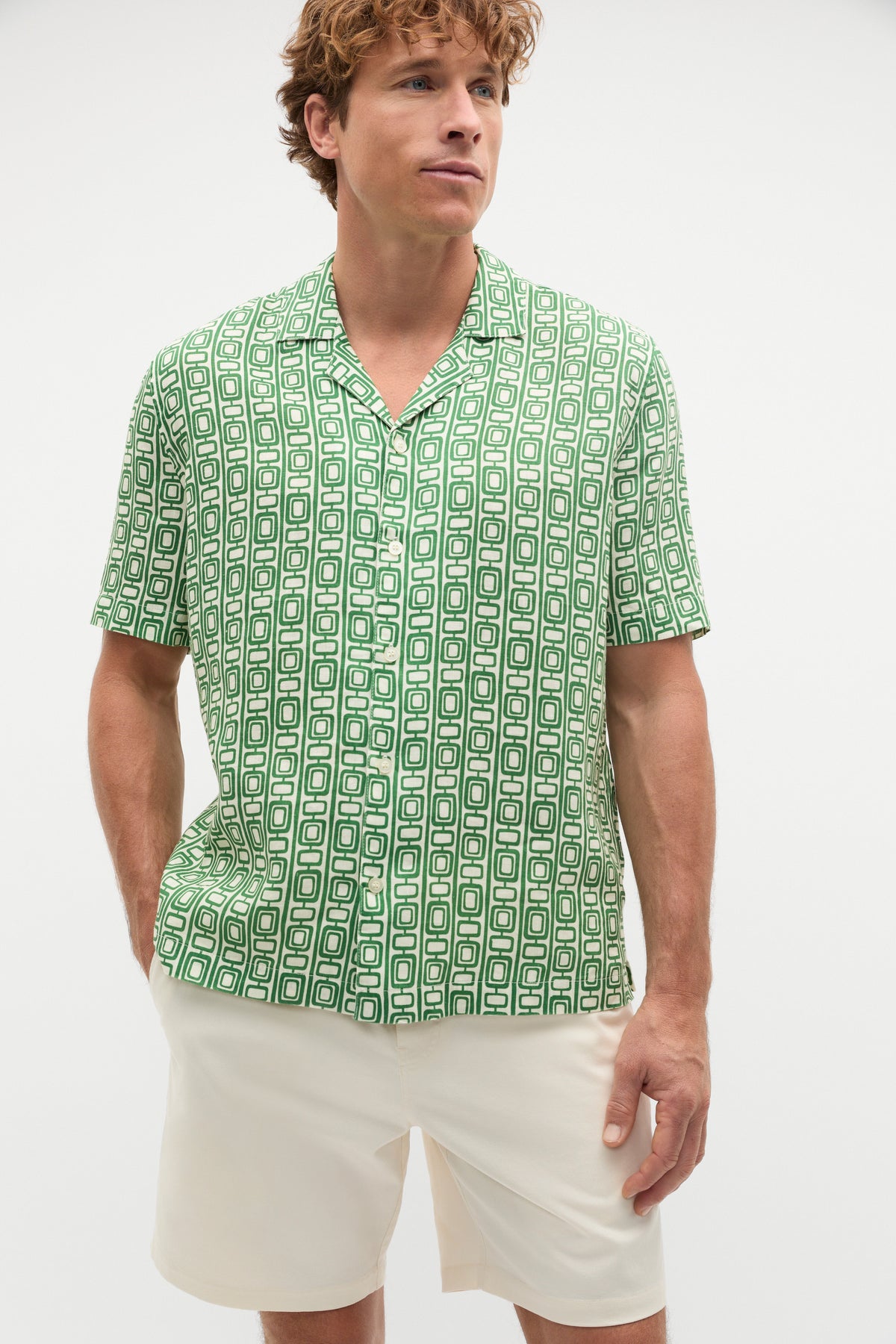 SS Geo Print Lin Shirt