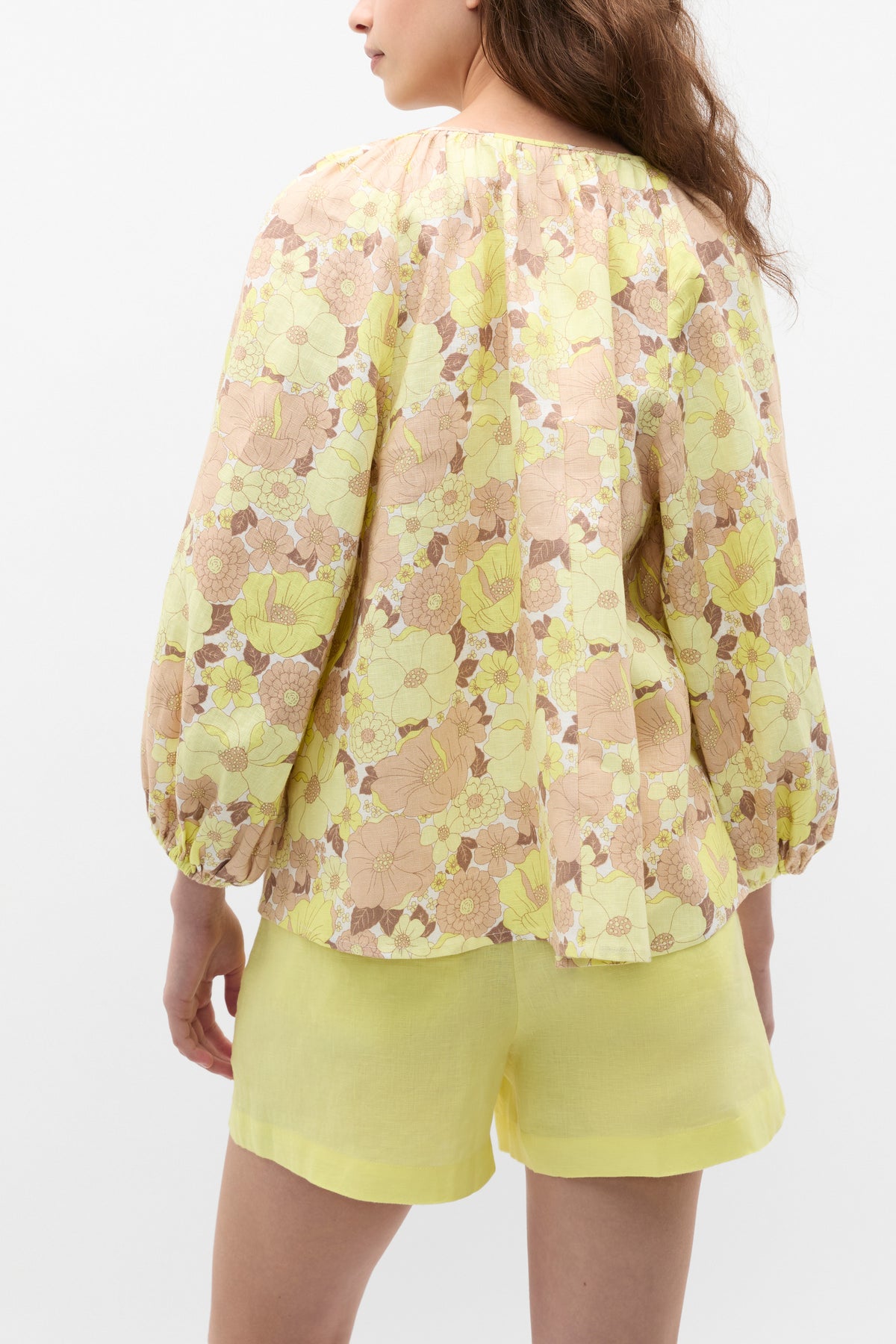 Linen Vintage Floral Scoop Neck Blouse