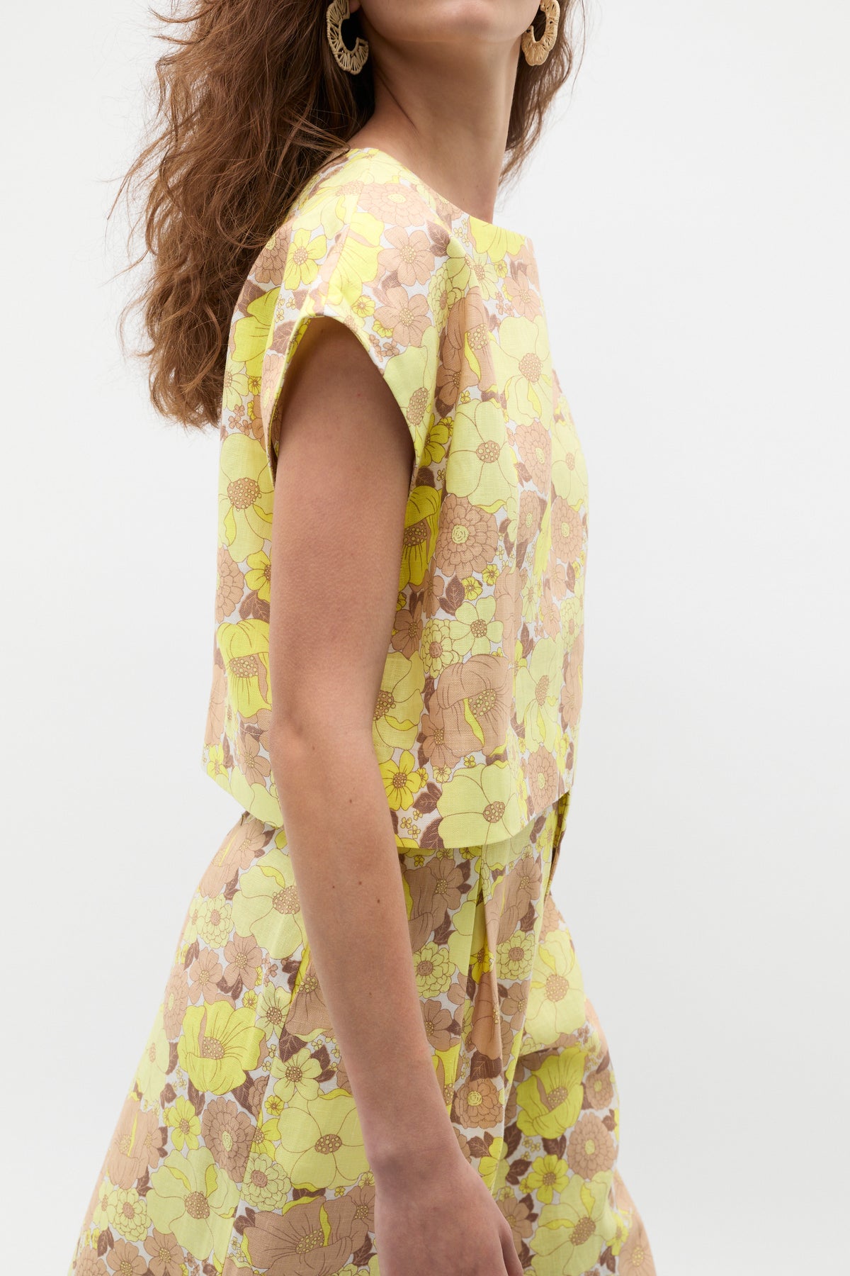 Linen Vintage Floral Boxy Top