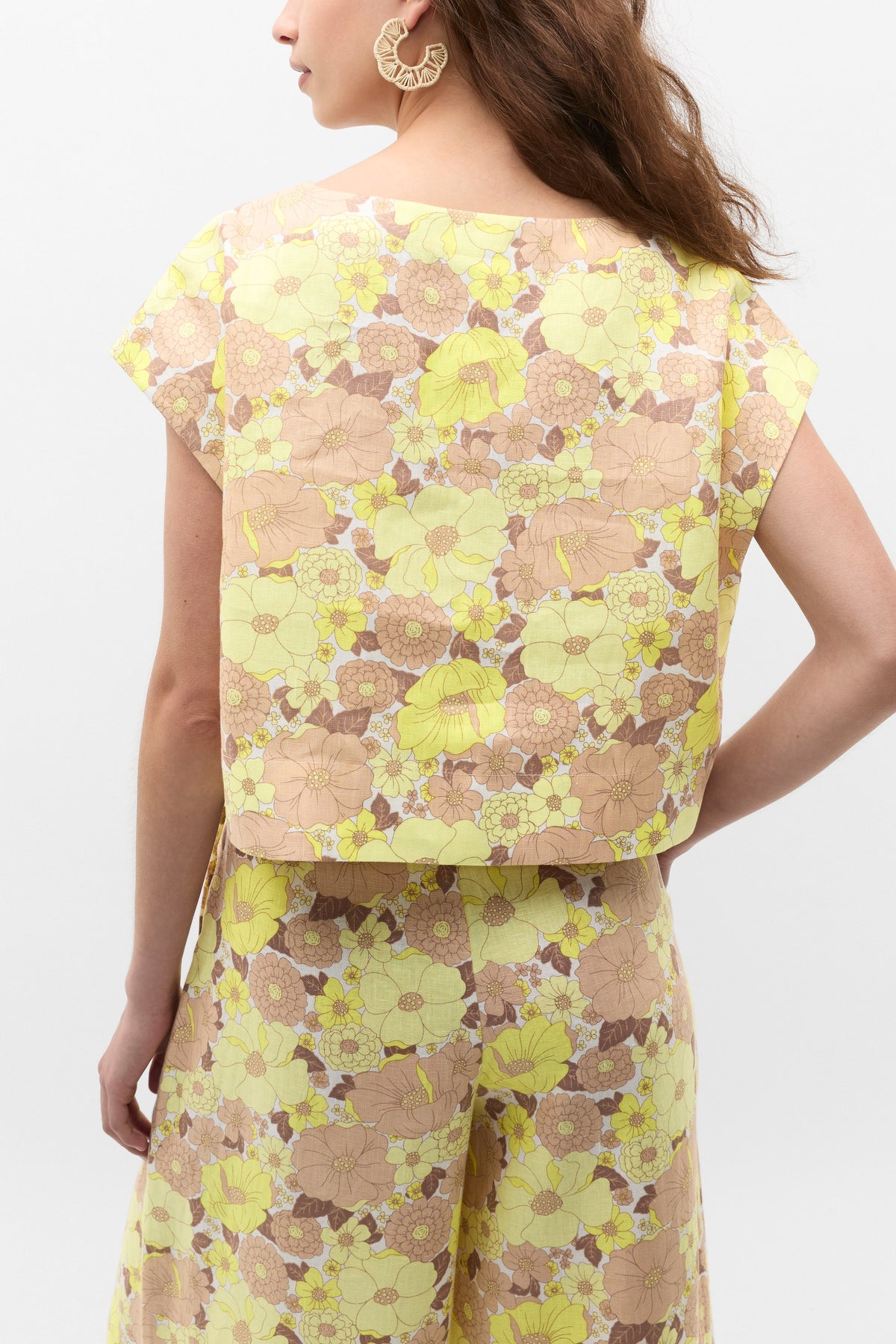 Linen Vintage Floral Boxy Top