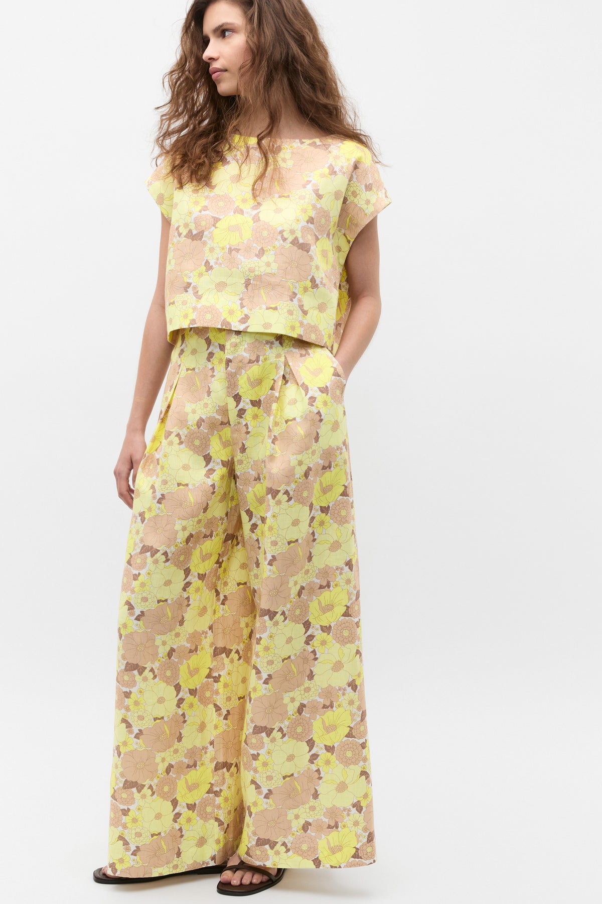 Linen Vintage Floral Boxy Top