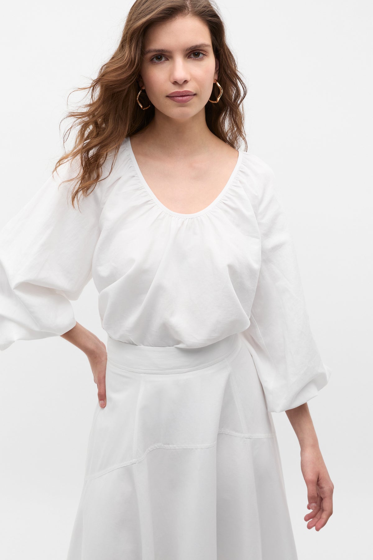 Scoop Neck Blouson Sleeve Top