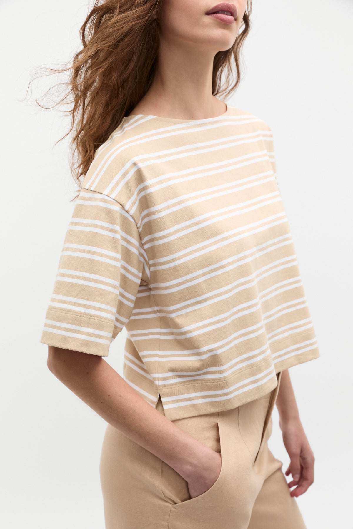 Cotton Boxy Split Hem Tee