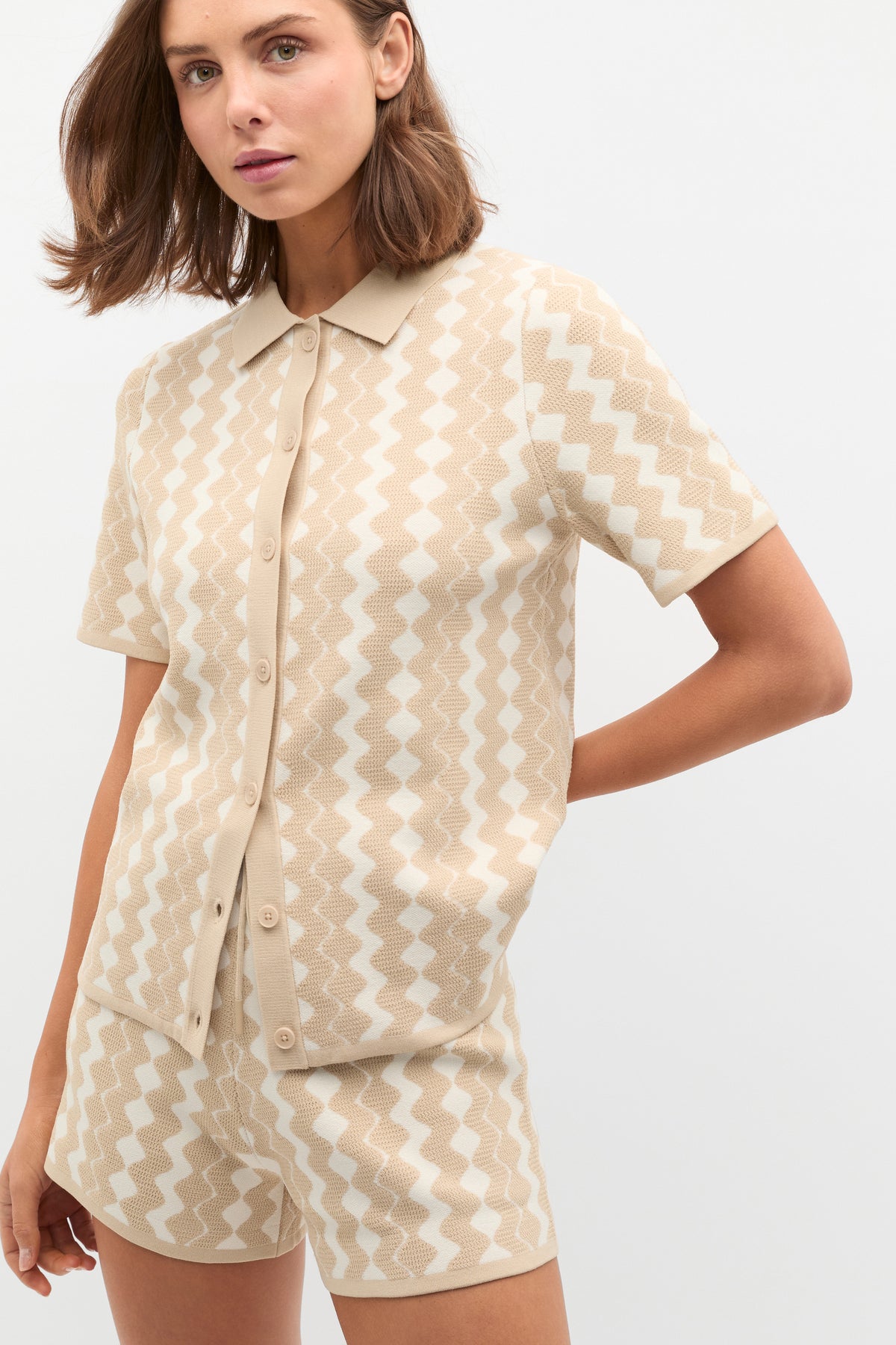 Jacquard Knit Polo Top