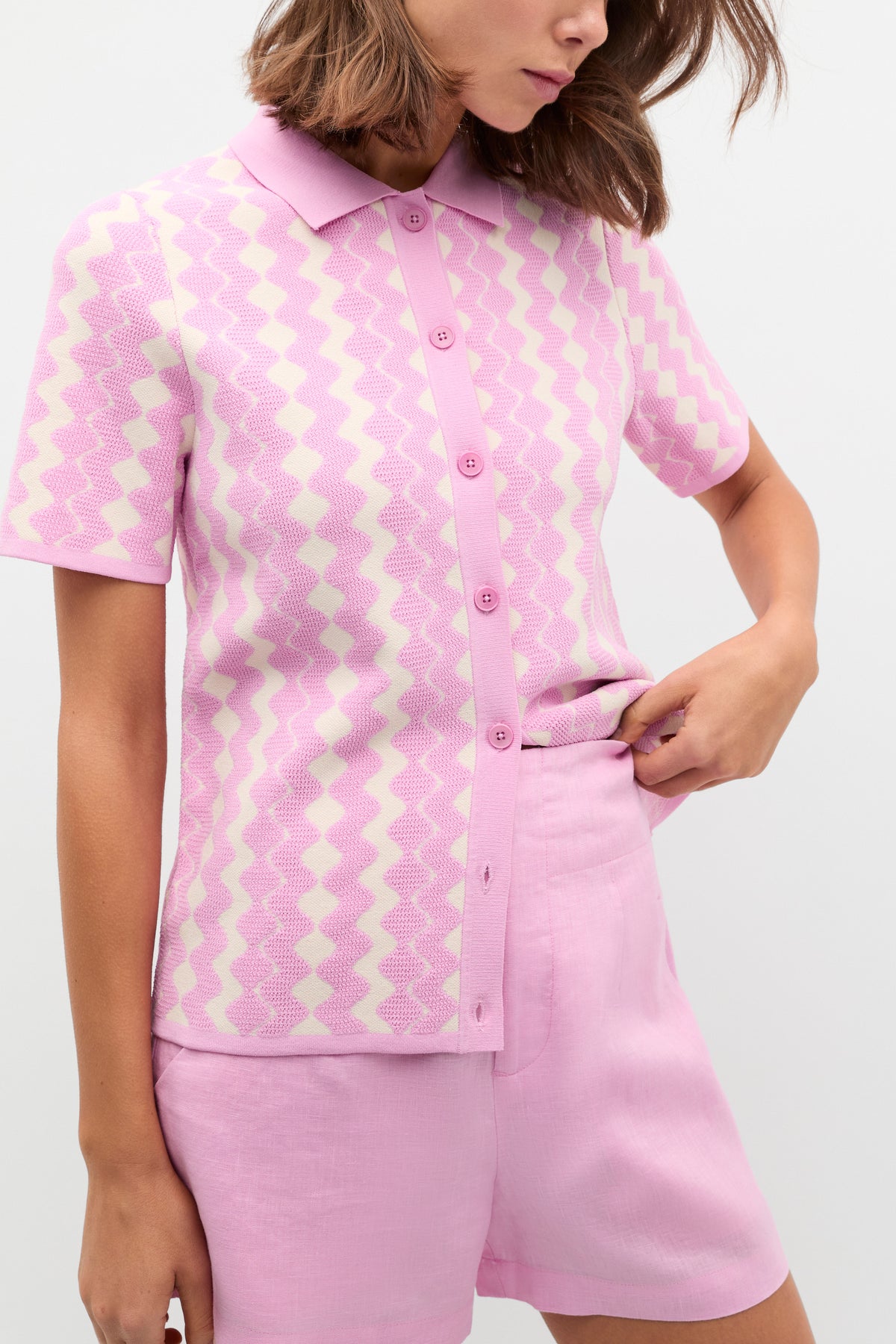 Jacquard Knit Polo Top