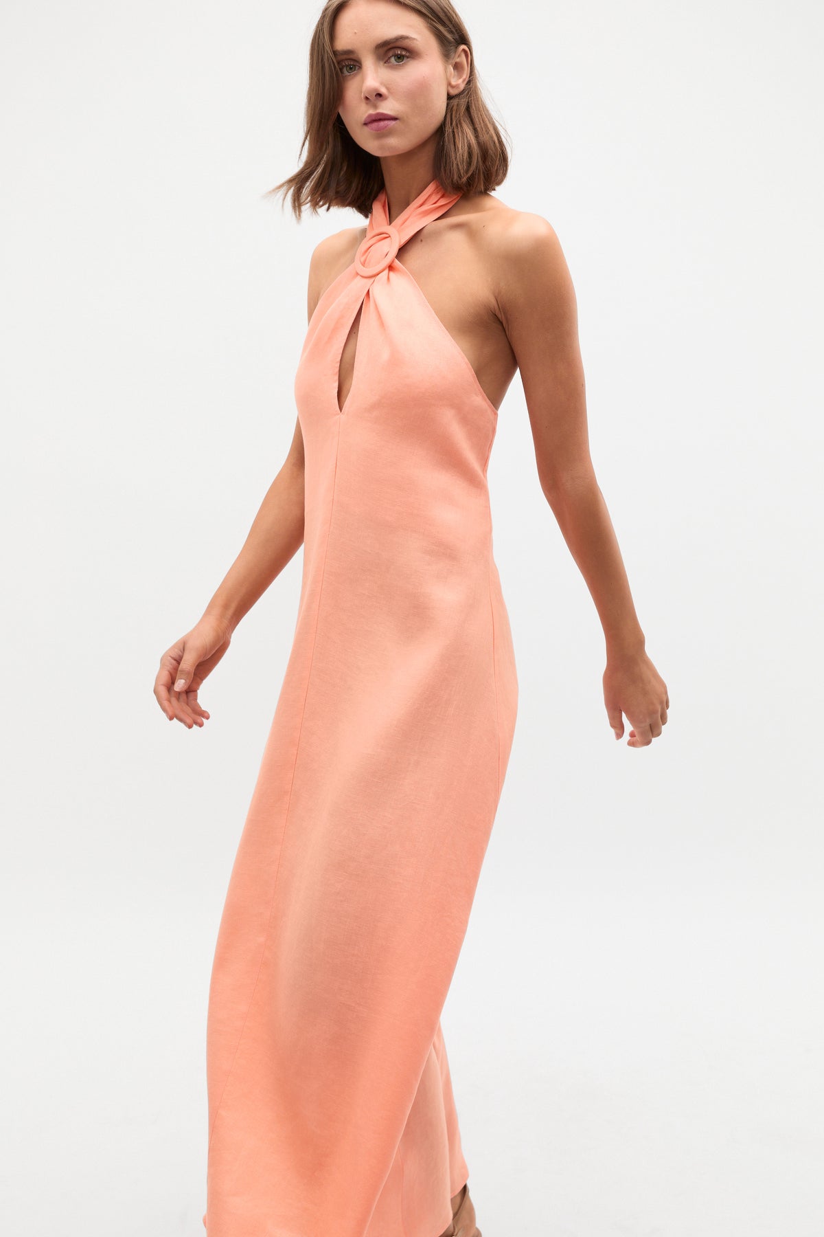 Linen Halter Ring Maxi Dress