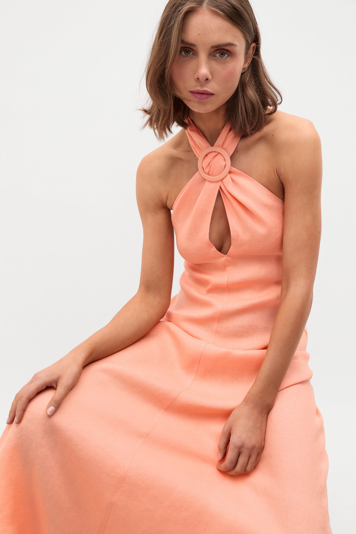 Linen Halter Ring Maxi Dress
