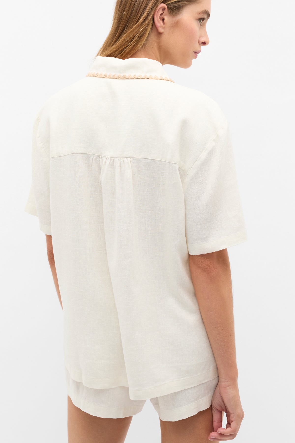 Embroidered Shirt and Short PJ Set
