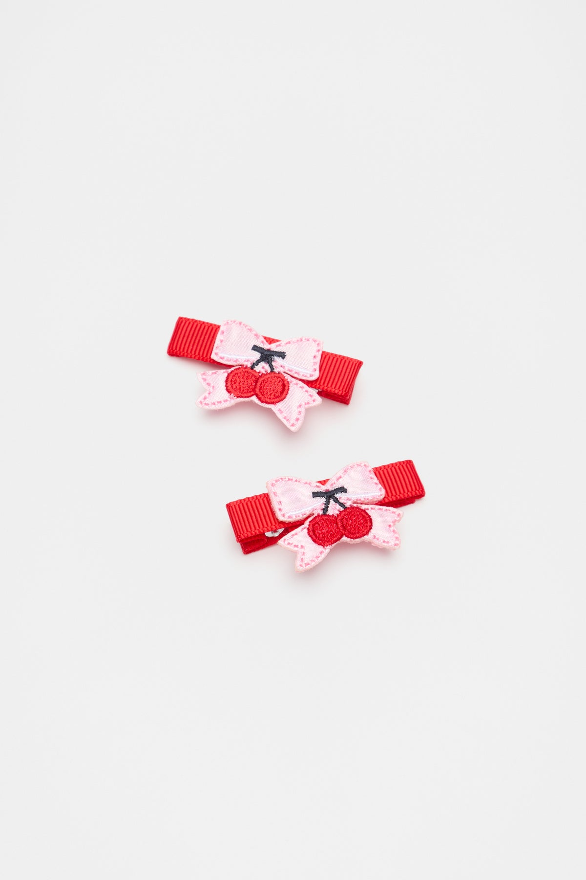 Embroidered Cherry Bow Duck Clips