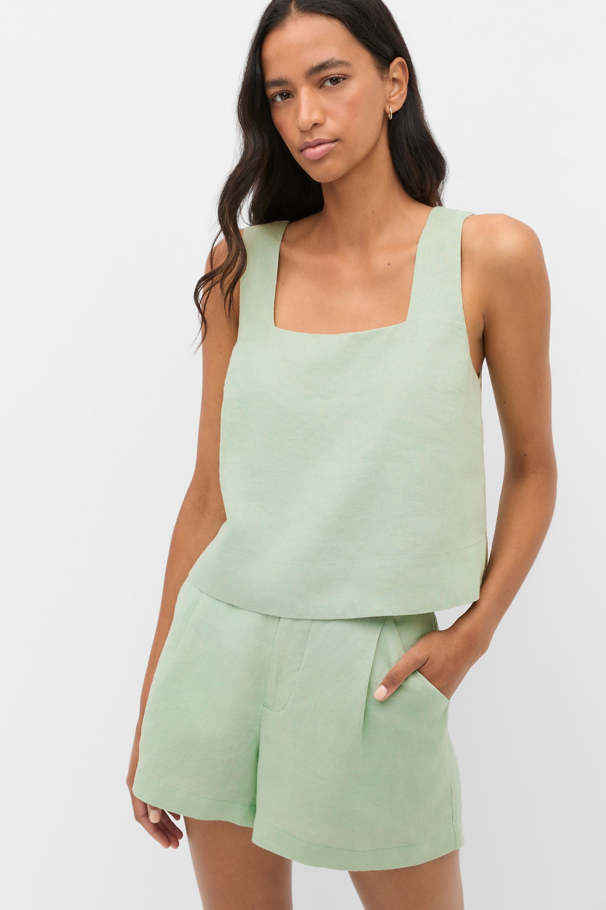 Square Neck Linen Shell Top