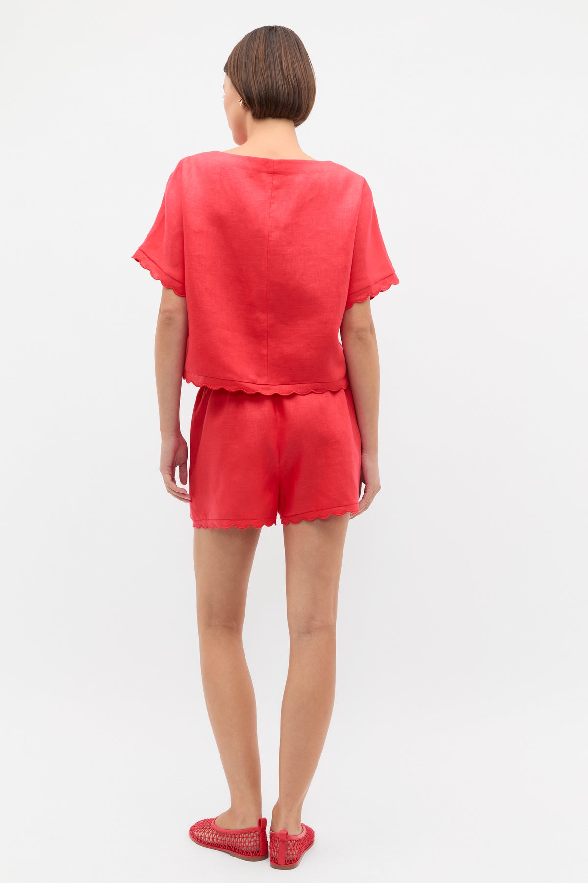 Linen Wave Scallop Boxy Tee