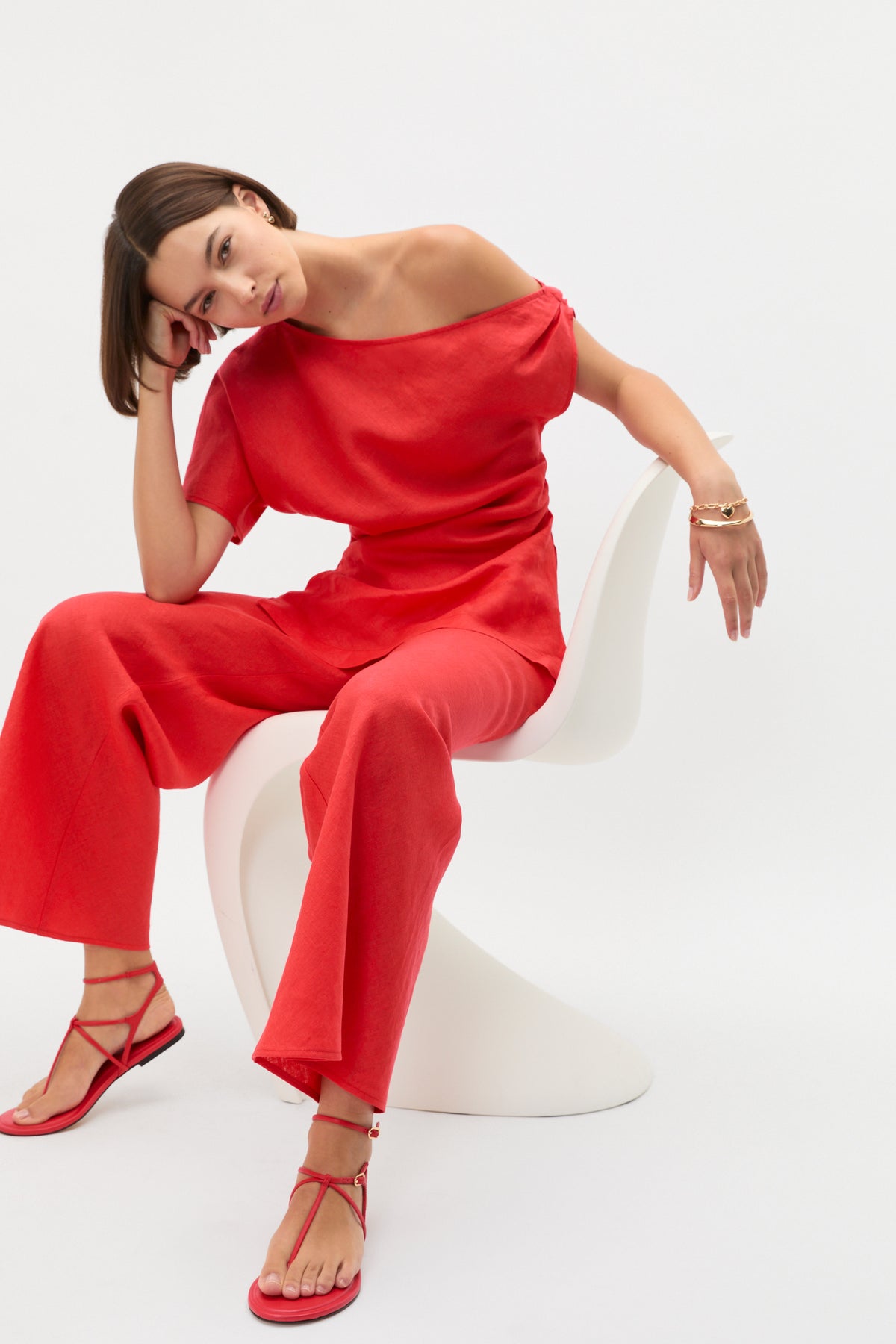 Linen Draped Split Hem Top