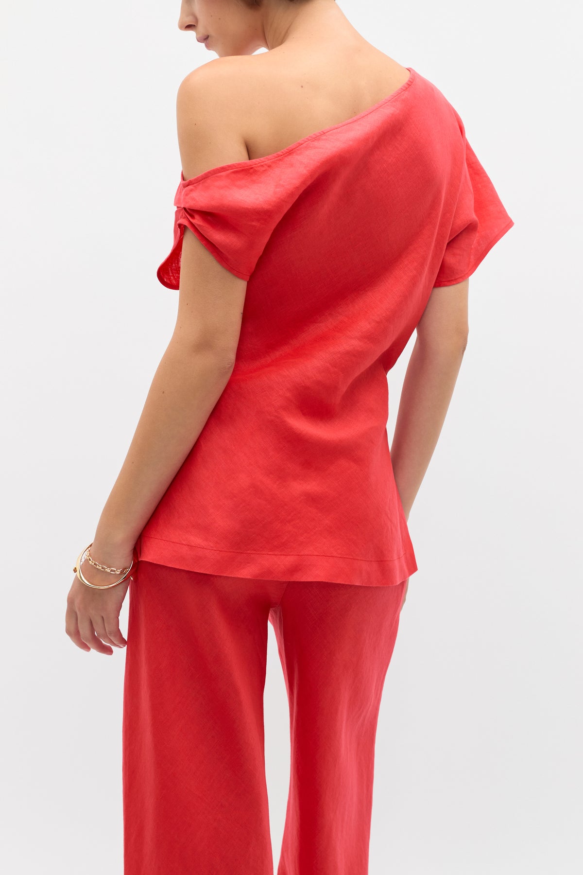 Linen Draped Split Hem Top