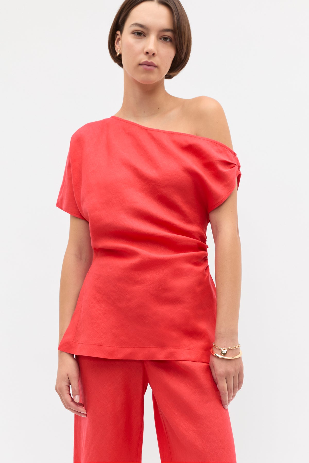 Linen Draped Split Hem Top