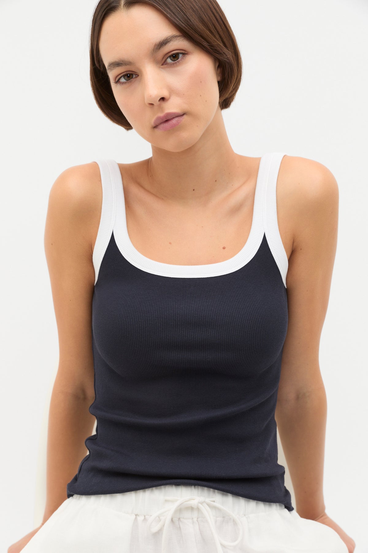 Contrast Bind Rib Tank