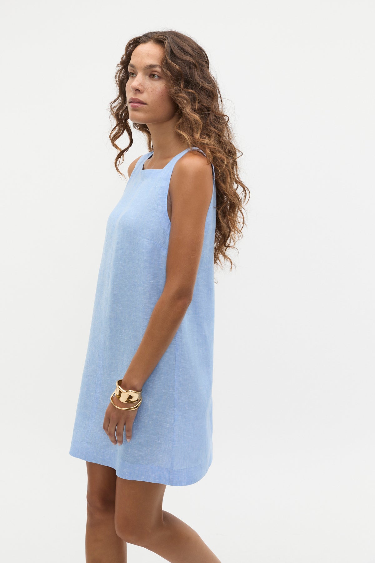 Linen Square Neck Mini Dress