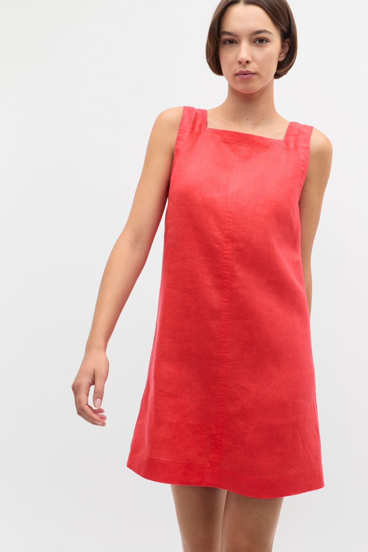 Linen Square Neck Mini Dress