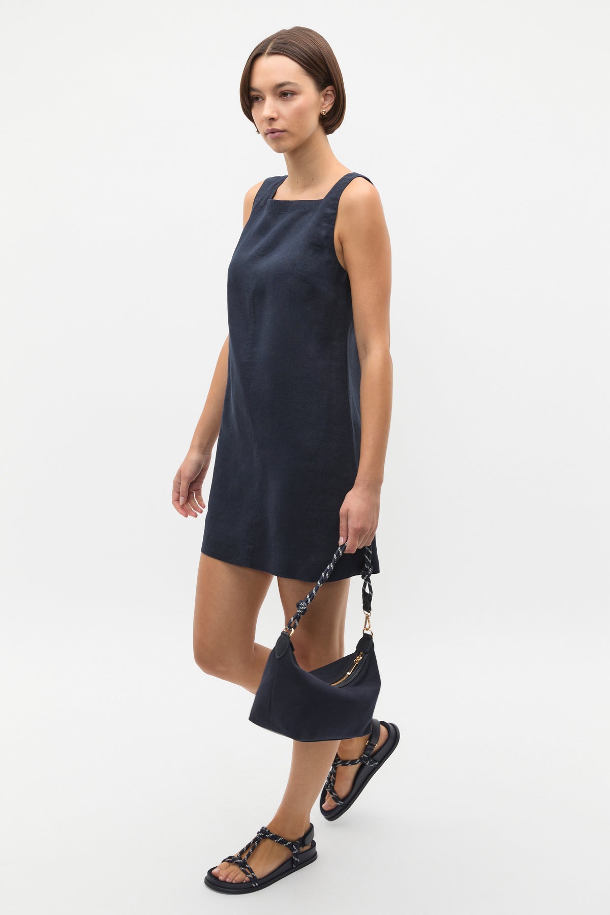 Linen Square Neck Mini Dress