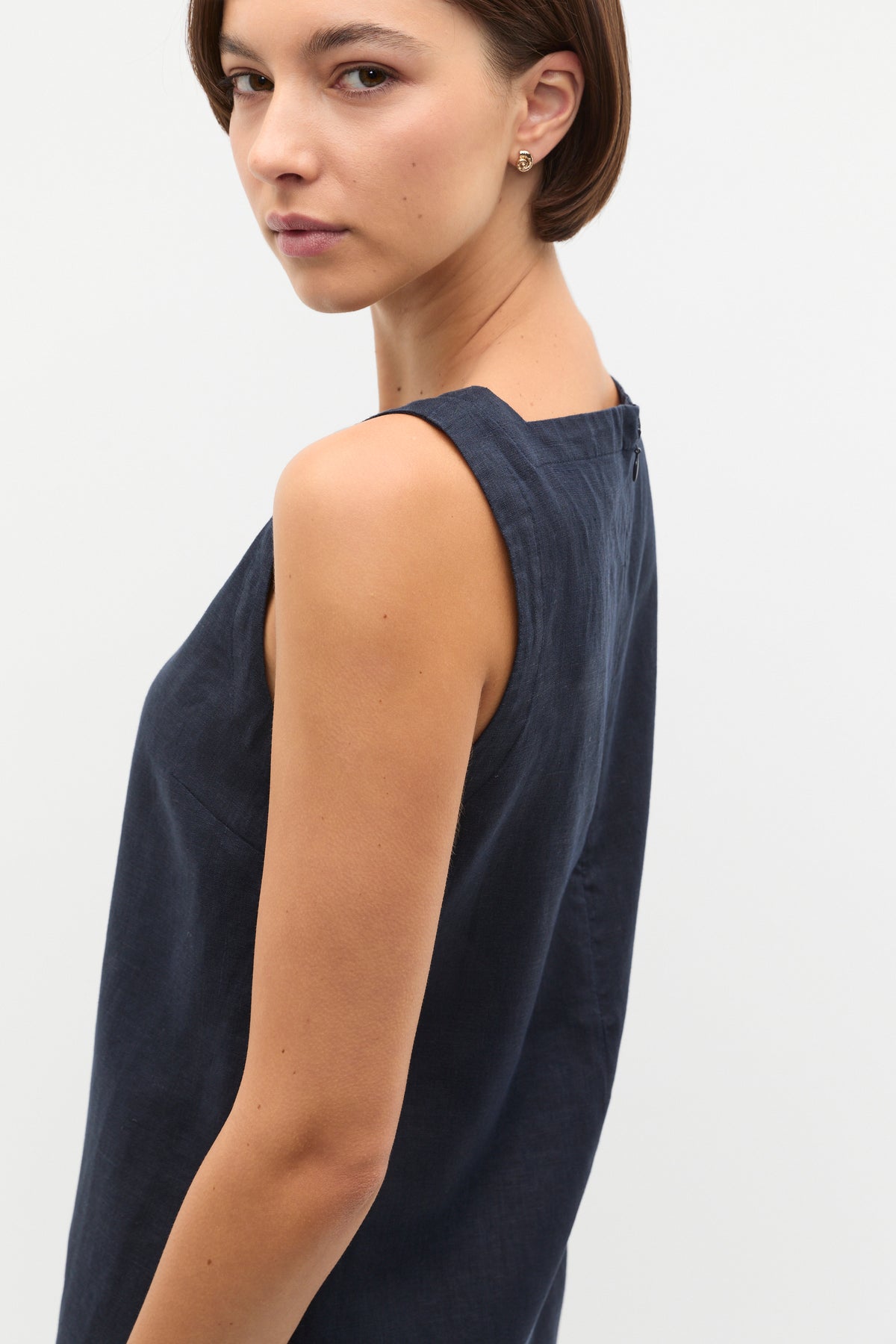 Linen Square Neck Mini Dress