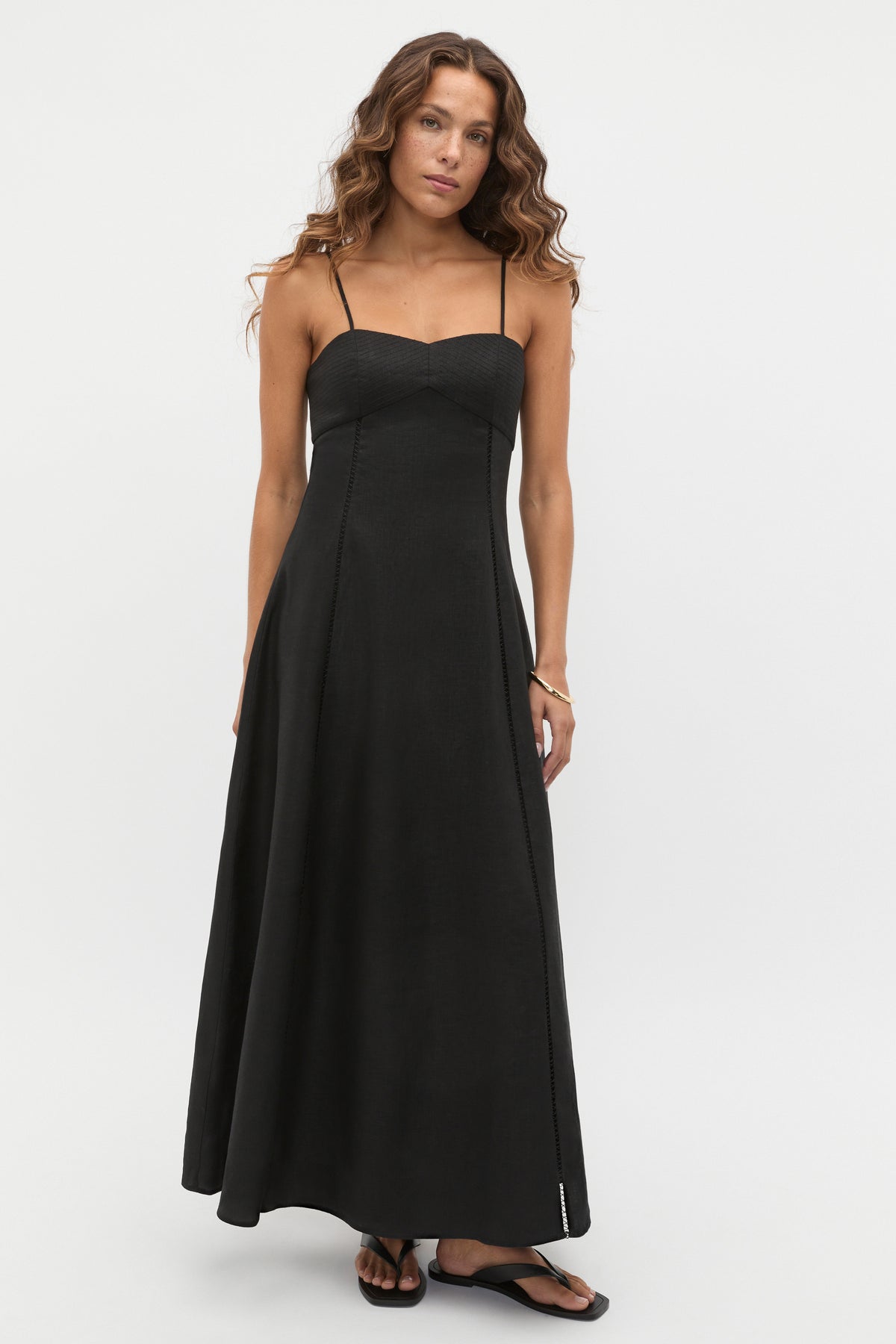 Linen Trim Insert Midi Dress